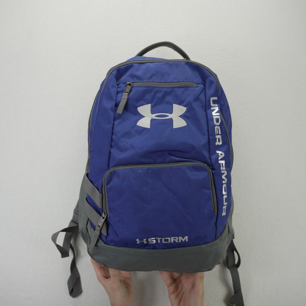 Under Armour Storm Backpack Blue Grey Laptop Sleeve School Gym Bag UA Logo